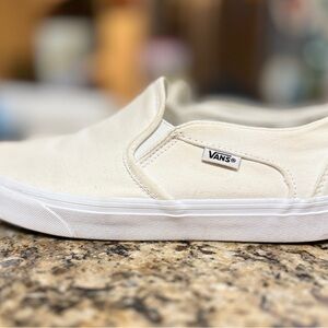 Vans Cream Slip-On Canvas Shoes